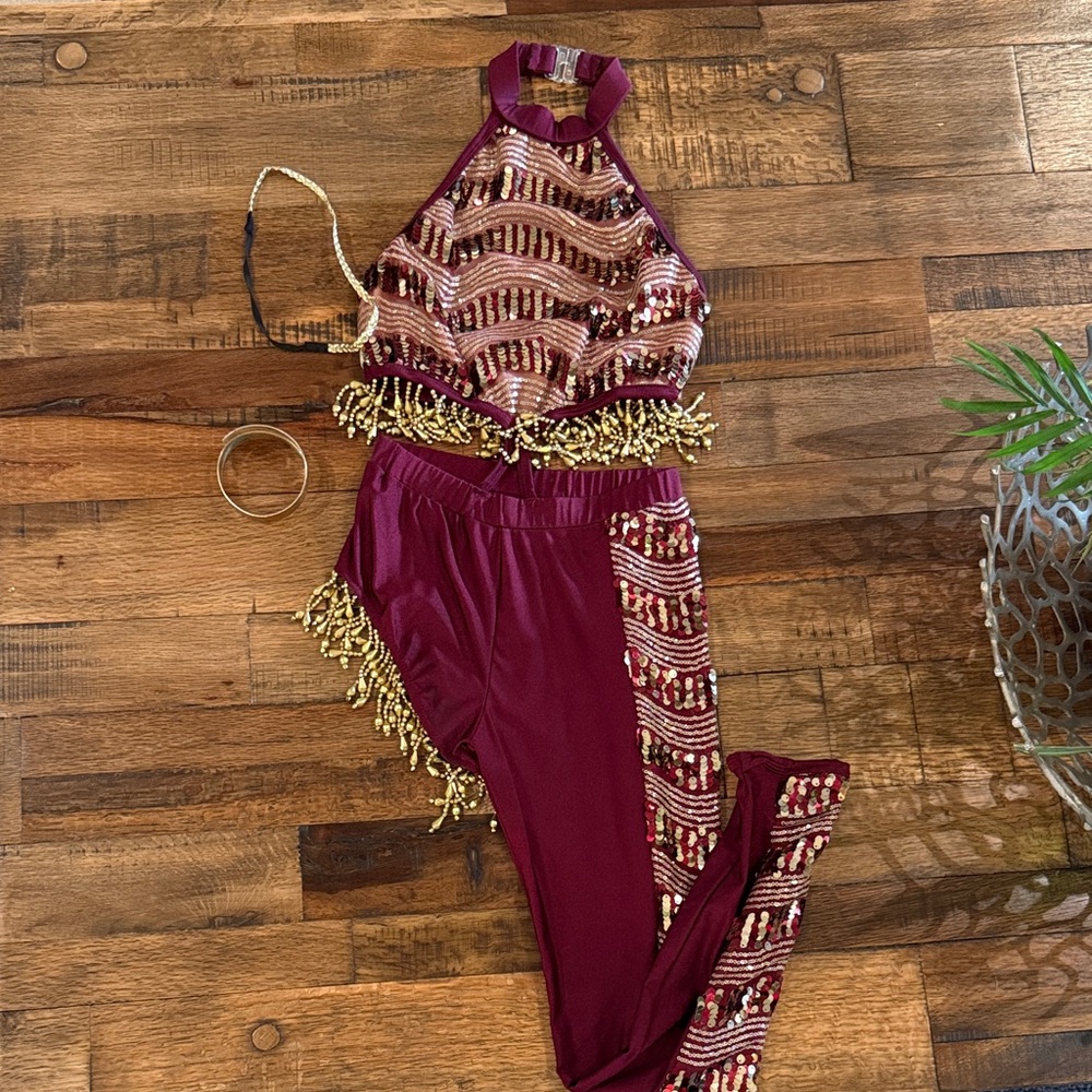 Burgundy Beaded Jazz Costume